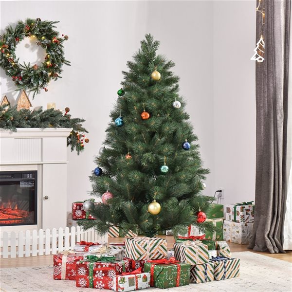 Sapin De Noël Artificiel 150 Cm Mixte PVC+PE - Base En Bois, Apparence Réaliste, Montage Facile En 30 Min