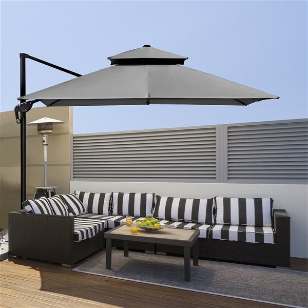 Outsunny 9.8-ft Charcoal Grey Garden Patio Umbrella with Crank and Base Included
