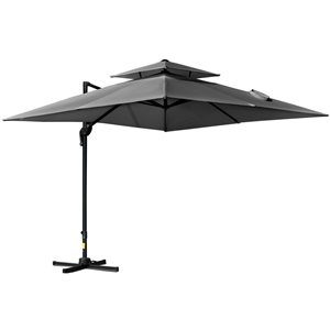 Outsunny 9.8-ft Charcoal Grey Garden Patio Umbrella with Crank and Base Included