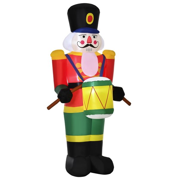 HOMCOM 8-ft Internal Light Nutcracker Playing Drums Christmas Inflatable