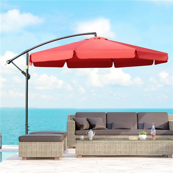 Outsunny 10.8-ft Red Garden Patio Umbrella with Crank and Base Included