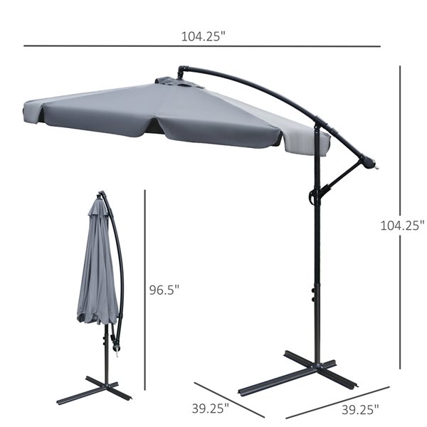 Outsunny 8.7-ft Dark Grey Garden Patio Umbrella with Crank and Base Included