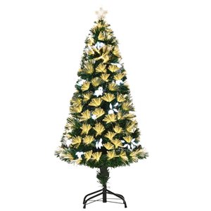 HomCom 4-ft Pre-Lit Leg Base Full Rightside-Up Green Artificial Christmas Tree with 130 Lights