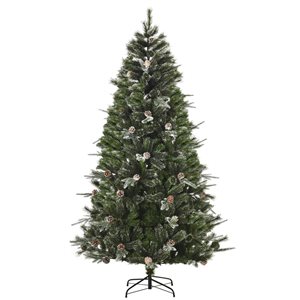 HomCom 7-ft Pine Tree Leg Base Full Rightside-Up Green Artificial Christmas Tree with Pinecones