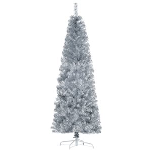 HomCom 6-ft Leg Base Full Rightside-Up Silver Artificial Christmas Tree