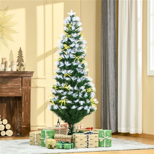 HomCom 6-ft Pre-Lit Leg Base Full Rightside-Up Green Artificial Christmas Tree with 210 White LED Lights