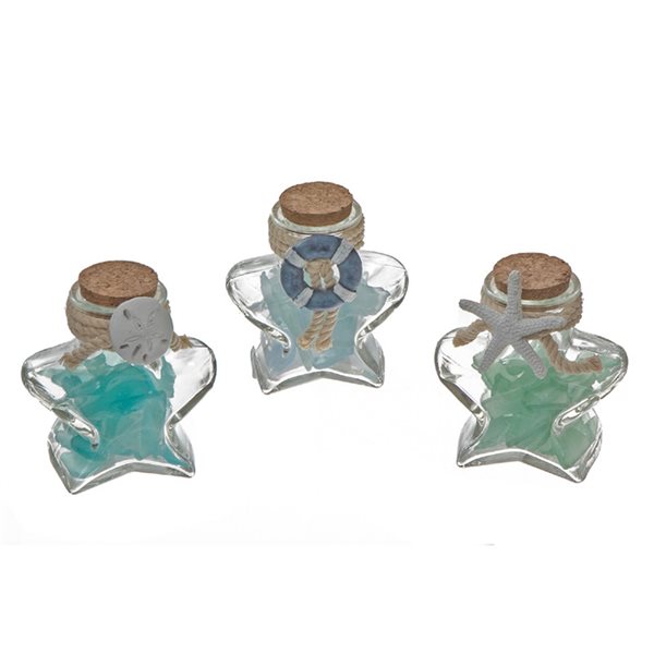 Ens. de bouteilles en verre iH casadécor avec coquillages et roches multicolores, pqt de 6