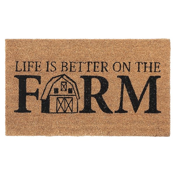 iH casadécor 1 1/2-ft x 2 1/2-ft Brown Rectangular Outdoor Door Mat (Life is Better on the Farm)