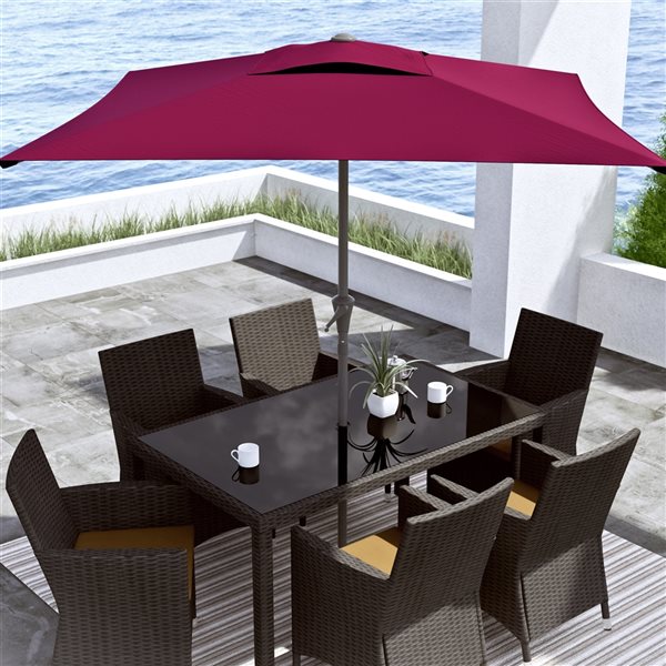 CorLiving 300-Series 9ft Square Tilting Wine Red Patio Umbrella with Umbrella Base