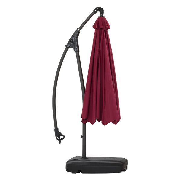 CorLiving 9.5 Ft Cantilever Patio Umbrella in Wine Red with Base