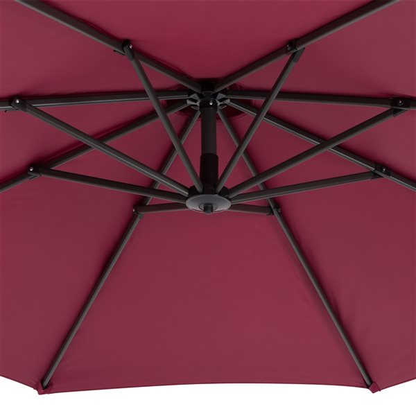 CorLiving 9.5 Ft Cantilever Patio Umbrella in Wine Red with Base