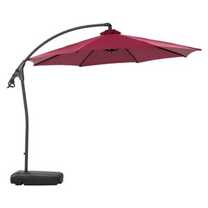 CorLiving 9.5 Ft Cantilever Patio Umbrella in Wine Red with Base