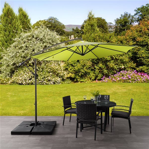 CorLiving 9.5ft UV Resistant Offset Lime Green Patio Umbrella and Base Weights