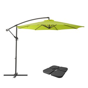 CorLiving 9.5ft UV Resistant Offset Lime Green Patio Umbrella and Base Weights