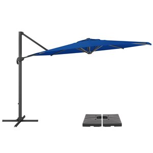 CorLiving Parasol et base de patio de luxe inclinables et rotatifs bleu cobalt résistant aux UV de 11,5 pieds