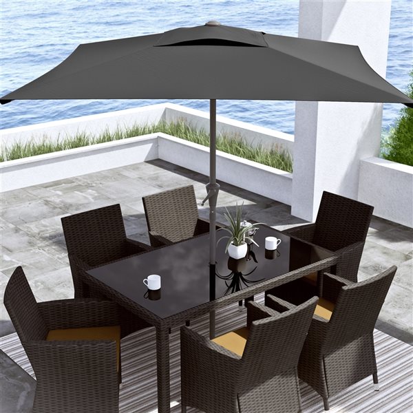 CorLiving Parasol de patio noir inclinable carré de 9 pi de la série 300 avec base de parasol