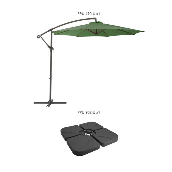 CorLiving 9.5ft UV Resistant Offset Forest Green Patio Umbrella and Base Weights