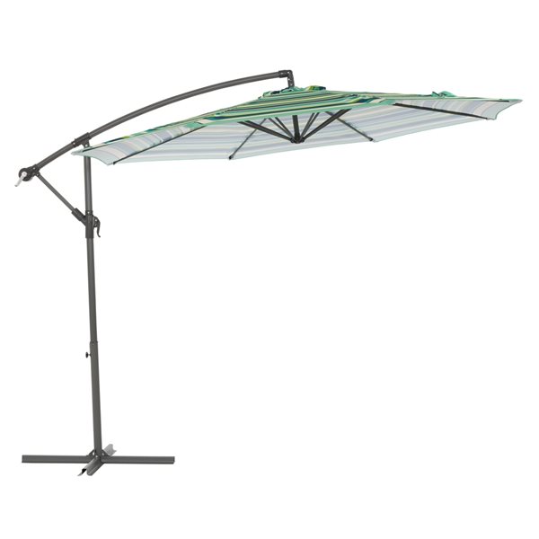 Parasol désaxé de 10 pieds résistant aux UV avec rayures multicolores