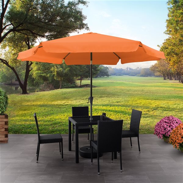 CorLiving 10ft Tilting Orange Patio Umbrella and Round Umbrella Base