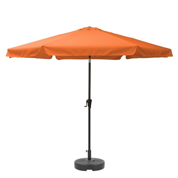 CorLiving 10ft Tilting Orange Patio Umbrella and Round Umbrella Base