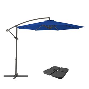 CorLiving 9.5ft UV Resistant Offset Cobalt Blue Patio Umbrella and Base Weights