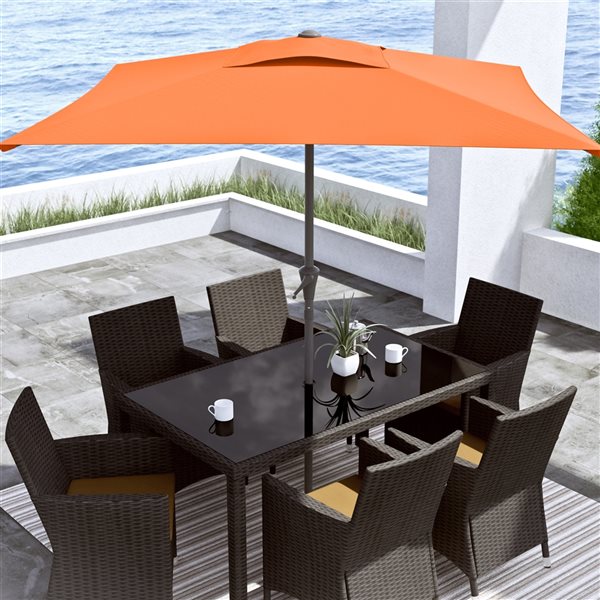 CorLiving 300-Series 9ft Square Tilting Orange Patio Umbrella with Umbrella Base