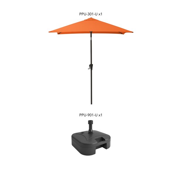 CorLiving 300-Series 9ft Square Tilting Orange Patio Umbrella with Umbrella Base