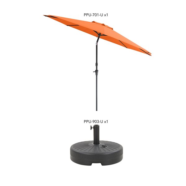 CorLiving 10ft UV and Wind Resistant Tilting Orange Patio Umbrella and Base