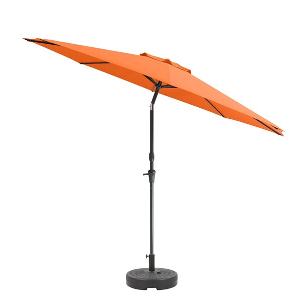CorLiving 10ft UV and Wind Resistant Tilting Orange Patio Umbrella and Base
