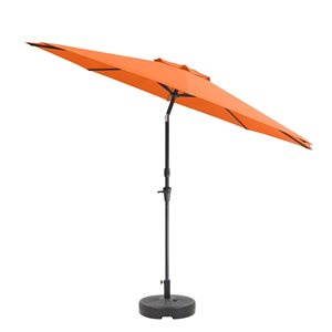 CorLiving 10ft UV and Wind Resistant Tilting Orange Patio Umbrella and Base