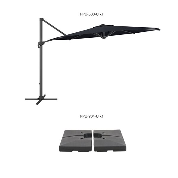 CorLiving 11.5ft UV Resistant Deluxe Offset Tilting & Rotating Black Patio Umbrella and Base