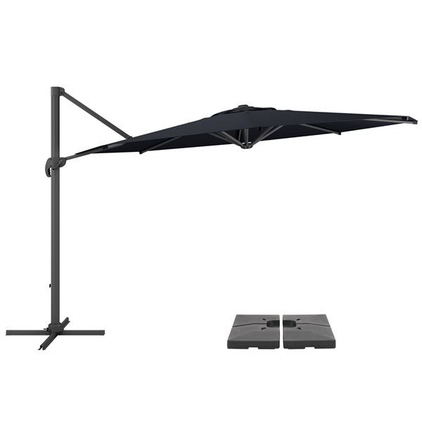 CorLiving 11.5ft UV Resistant Deluxe Offset Tilting & Rotating Black Patio Umbrella and Base