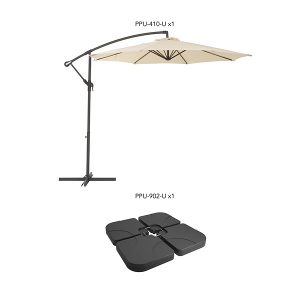 CorLiving 9.5ft UV Resistant Offset Warm White Patio Umbrella and Base Weights