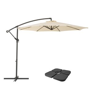 CorLiving 9.5ft UV Resistant Offset Warm White Patio Umbrella and Base Weights