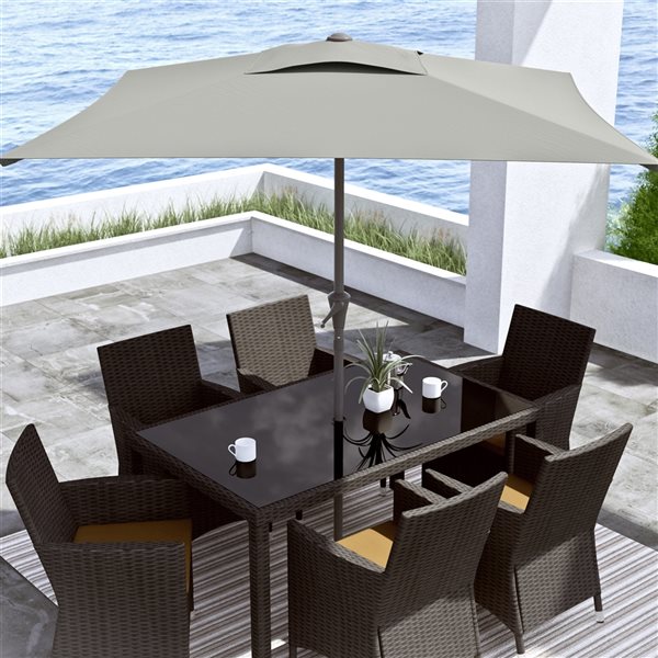 CorLiving Parasol de patio gris sable inclinable carré de 9 pi de la série 300 avec base de parasol