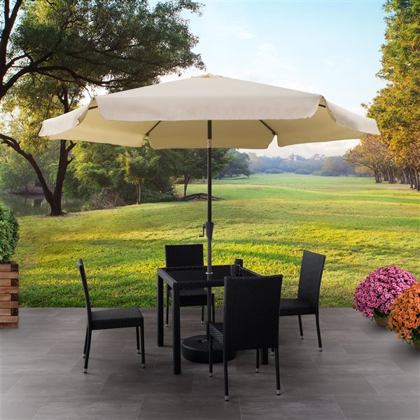 CorLiving 10ft Tilting Warm White Patio Umbrella and Round Umbrella Base