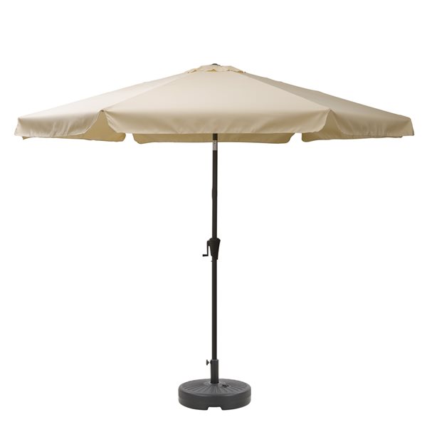 CorLiving 10ft Tilting Warm White Patio Umbrella and Round Umbrella Base