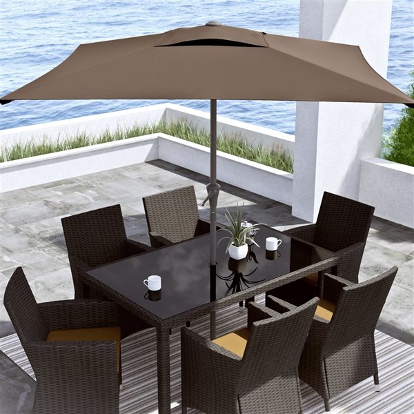 CorLiving 300-Series 9ft Square Tilting Sandy Brown Patio Umbrella with Umbrella Base