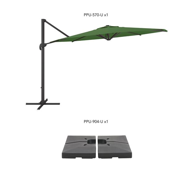 CorLiving Parasol et base de terrasse de luxe inclinables et rotatifs vert forêt de 11,5 pi résistant aux UV