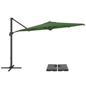 CorLiving Parasol et base de terrasse de luxe inclinables et rotatifs vert forêt de 11,5 pi résistant aux UV