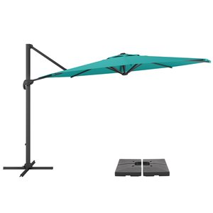 CorLiving Parasol de patio inclinable et rotatif de luxe de 11,5 pieds résistant aux UV et base bleu turquoise