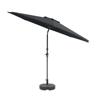 Parasol et base de patio noir inclinables résistants aux UV et au vent de 10 pi