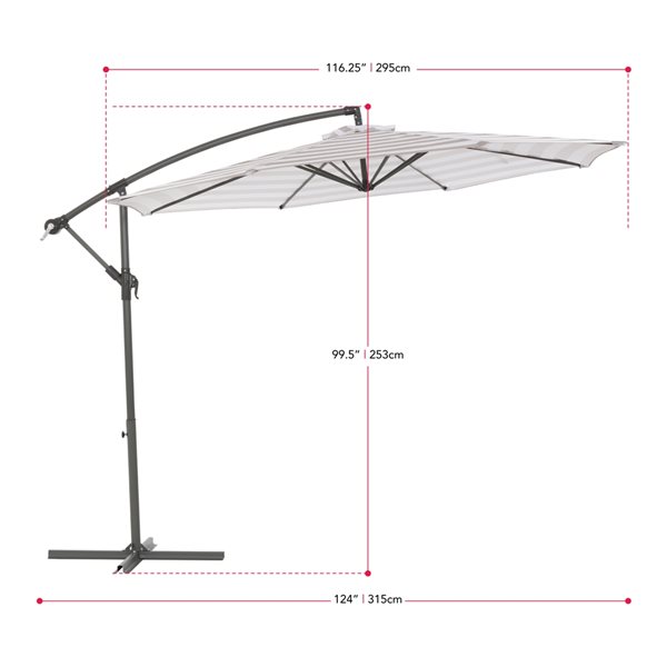 CorLiving 10ft Offset UV Resistant Umbrella with White and Taupe Stripe