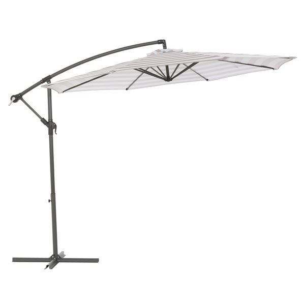 CorLiving 10ft Offset UV Resistant Umbrella with White and Taupe Stripe