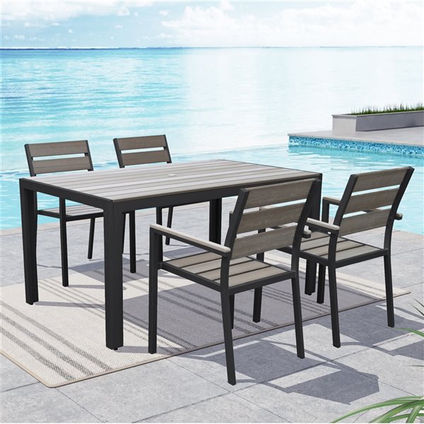 CorLiving Gallant Sun Beach Black Stackable Metal Stationary Dining Chairs with Slat Seat - Set of 4