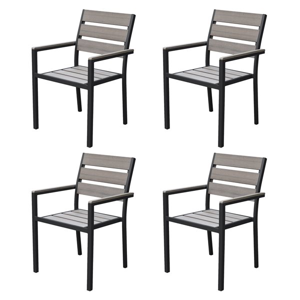 CorLiving Gallant Sun Beach Black Stackable Metal Stationary Dining Chairs with Slat Seat - Set of 4