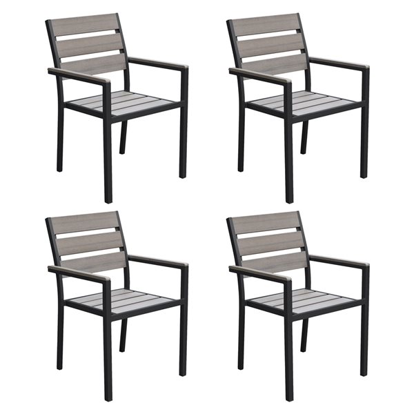 CorLiving Gallant Sun Beach Black Stackable Metal Stationary Dining Chairs with Slat Seat - Set of 4