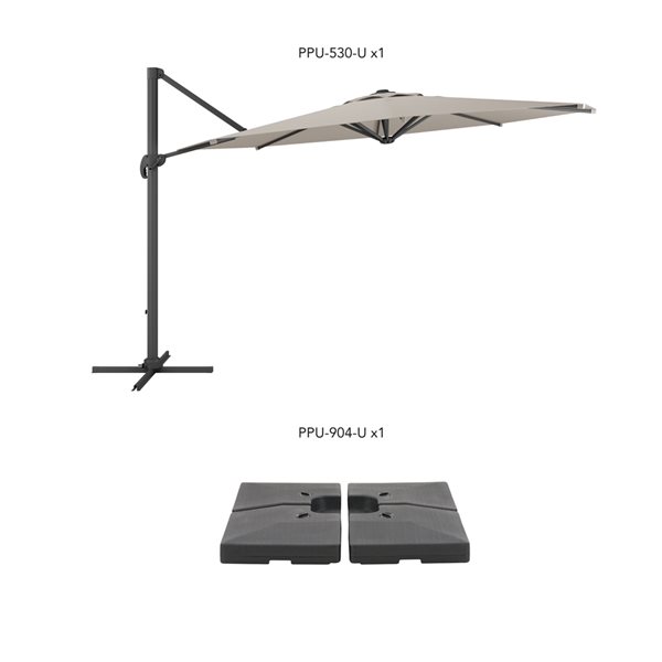 CorLiving 11.5ft UV Resistant Deluxe Offset Tilting & Rotating Sand Grey Patio Umbrella and Base