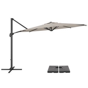 CorLiving Parasol et base de patio inclinable et rotatif de luxe résistant aux UV de 11,5 pieds Gris sable