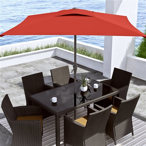 CorLiving Parasol de patio rouge cramoisi inclinable carré de 9 pi de la série 300 avec base de parasol